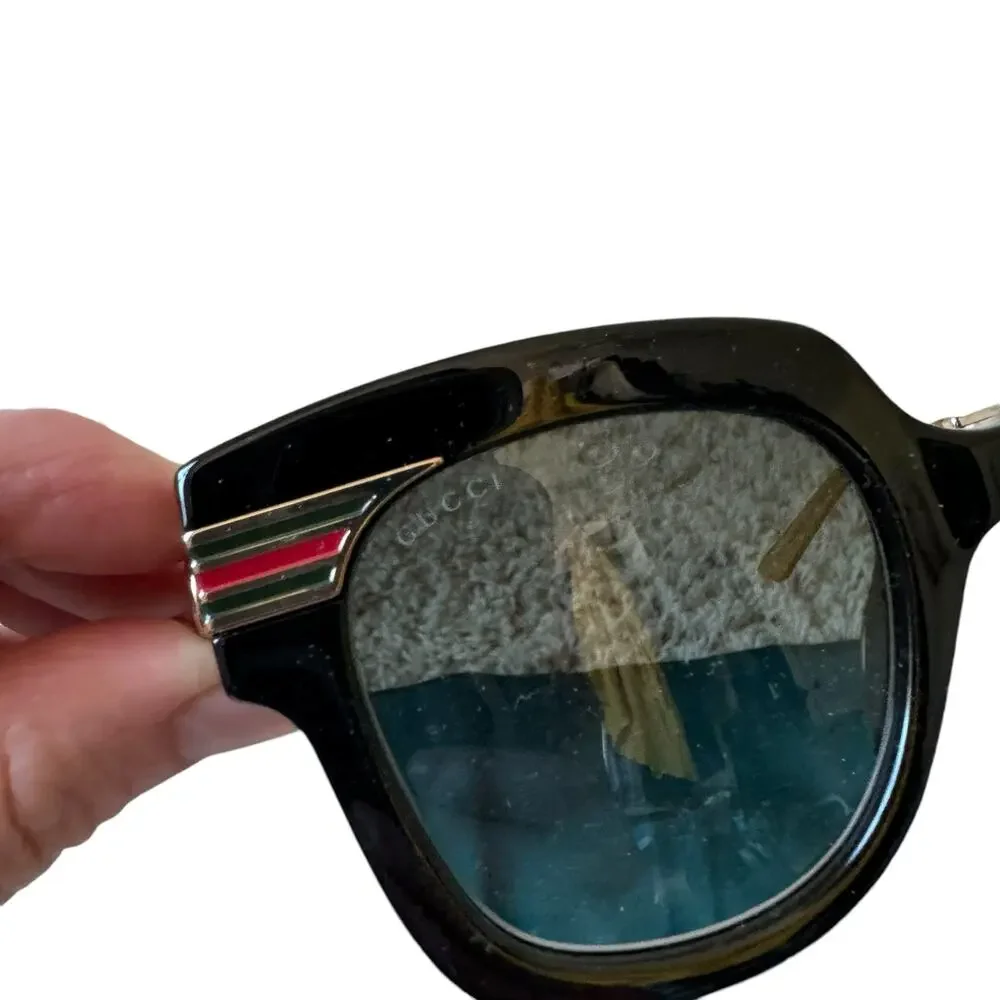 GUCCI Women's Oversized Sunglasses Black Gold Glitter/Gradient